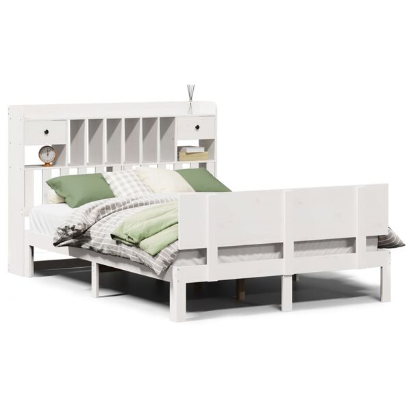 vidaXL Lit bibliothèque sans matelas blanc 140x200 cm bois pin massif