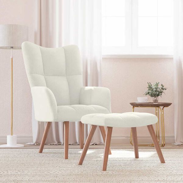 vidaXL Chaise de relaxation avec repose-pied Blanc crème Velours