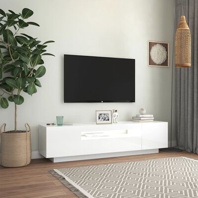 vidaXL Meuble TV avec lumières LED Blanc brillant 160x35x40 cm