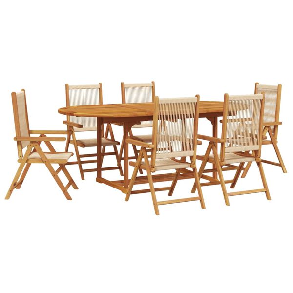 vidaXL Ensemble à Manger de jardin 7pcs beige polypropylène et bois