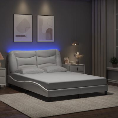 vidaXL Cadre de lit avec lumières LED blanc 140x190 cm similicuir