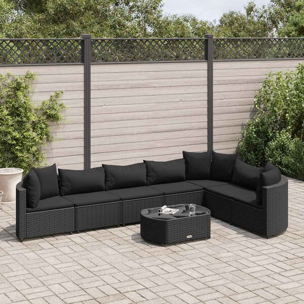 vidaXL Salon de jardin 8 pcs avec coussins noir r&eacute;sine tress&eacute;e