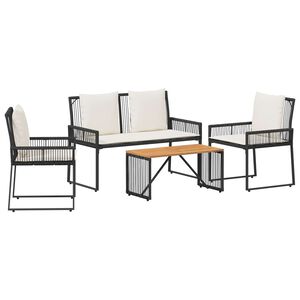 vidaXL Ensemble de meubles d'ext&eacute;rieur 4 pcs Noir et blanc cr&egrave;me