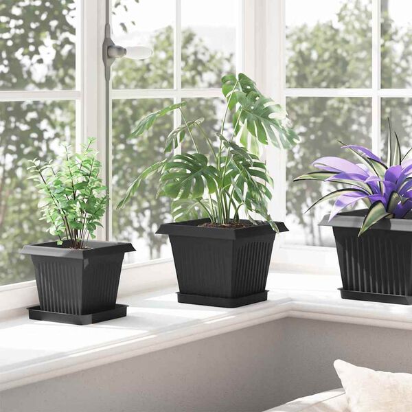vidaXL Pot de Fleurs Carr&eacute; 6 pcs Noir 20 x 20 x 16 cm Plastique