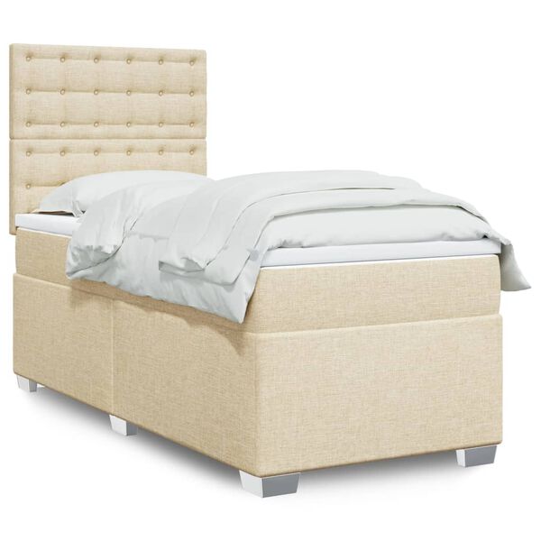vidaXL Sommier &agrave; lattes de lit avec matelas Cr&egrave;me 90x200 cm Tissu