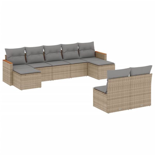 vidaXL Salon de jardin avec coussins 9pcs m&eacute;lange beige r&eacute;sine tress&eacute;e