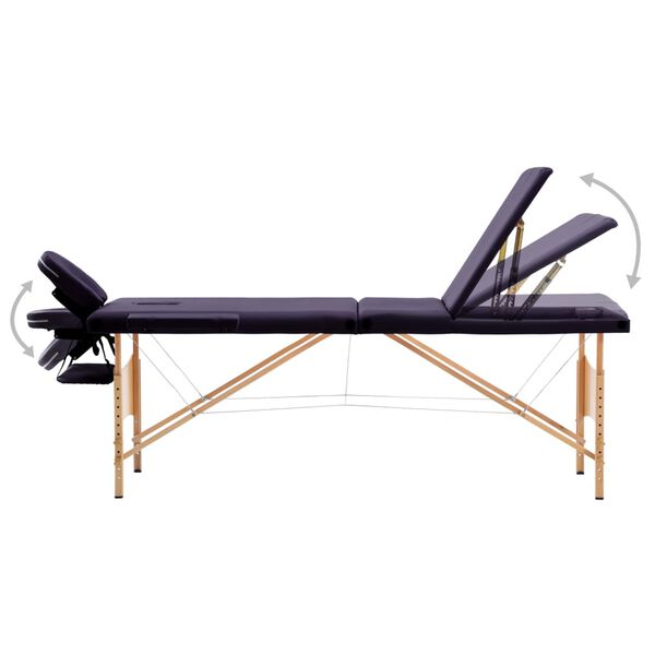vidaXL Table de massage pliable 3 zones Bois Violet