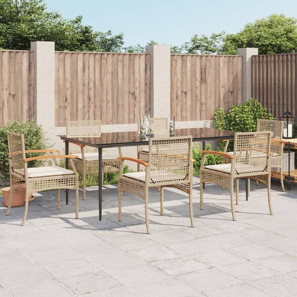 vidaXL Ensemble &agrave; manger de jardin et coussins 7 pcs beige poly rotin