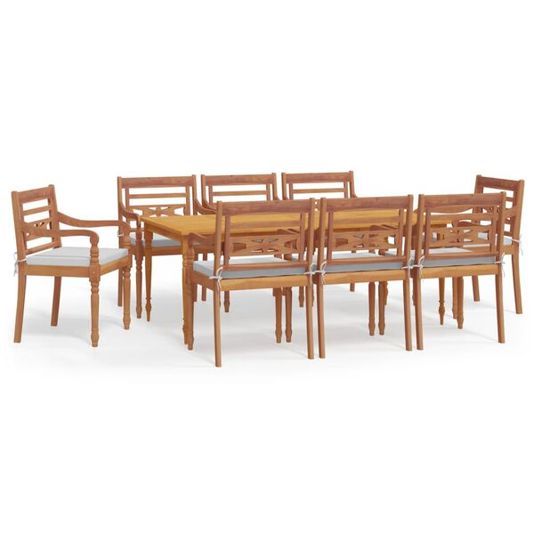 vidaXL Ensemble &agrave; manger de jardin coussins 9 pcs Bois teck