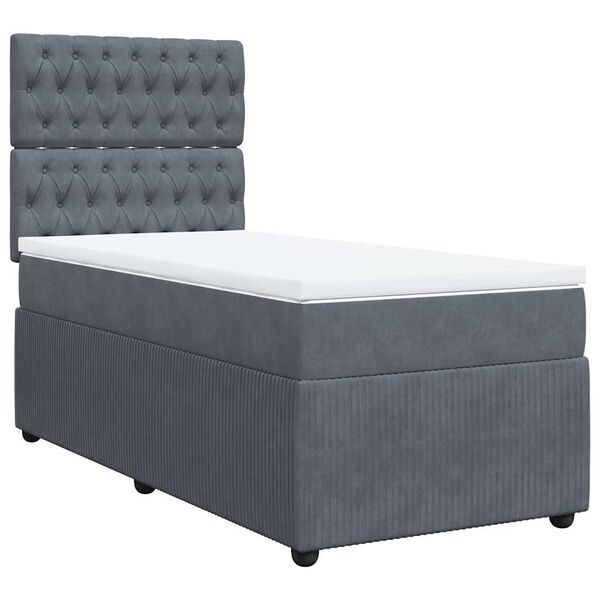 vidaXL Sommier &agrave; lattes de lit et matelas Gris fonc&eacute; 90x190 cm Velours