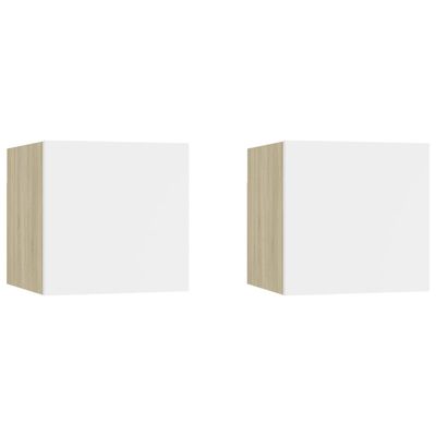 vidaXL Tables de chevet 2 pcs Blanc et chêne sonoma Bois d'ingénierie