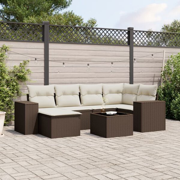 vidaXL Salon de jardin avec coussins 7 pcs marron r&eacute;sine tress&eacute;e