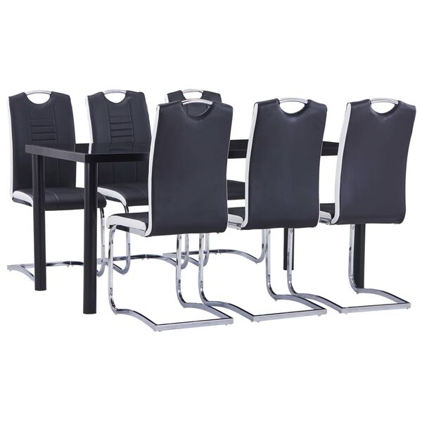 vidaXL Ensemble de salle &agrave; manger 7 pcs Similicuir Noir