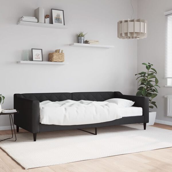 vidaXL Lit de jour avec matelas noir 90x200 cm tissu