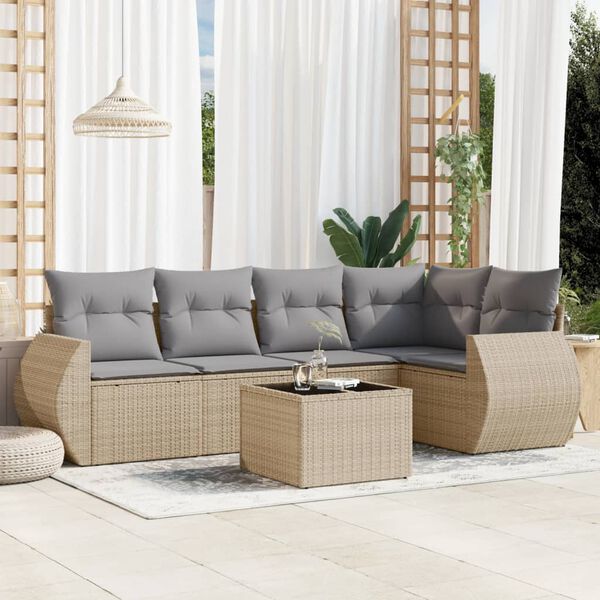 vidaXL Salon de jardin avec coussins 6 pcs beige r&eacute;sine tress&eacute;e