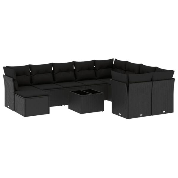 vidaXL Salon de jardin 11 pcs avec coussins noir r&eacute;sine tress&eacute;e