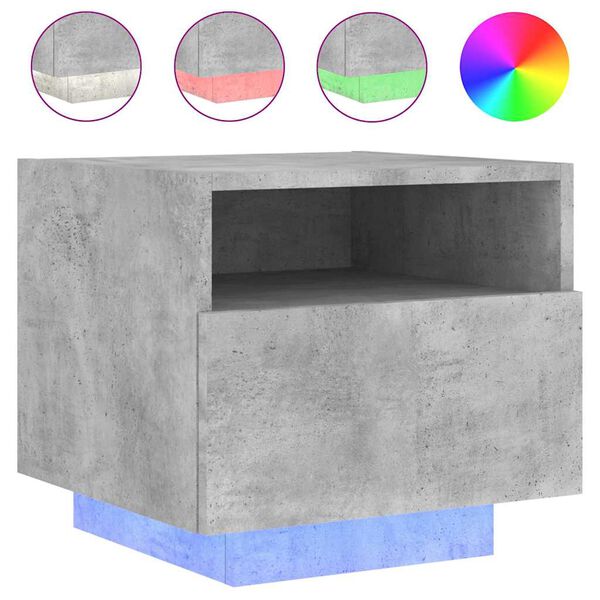 vidaXL Table de chevet avec lumi&egrave;res LED gris b&eacute;ton 40x39x37 cm