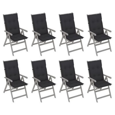 vidaXL Chaises inclinables de jardin et coussins lot de 8 Gris Acacia