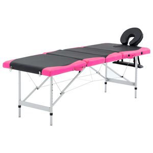 vidaXL Table de massage pliable 4 zones Aluminium Noir et rose