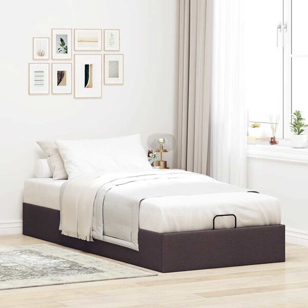 vidaXL Cadre de lit ottoman sans matelas marron fonc&eacute; 90x190 cm tissu