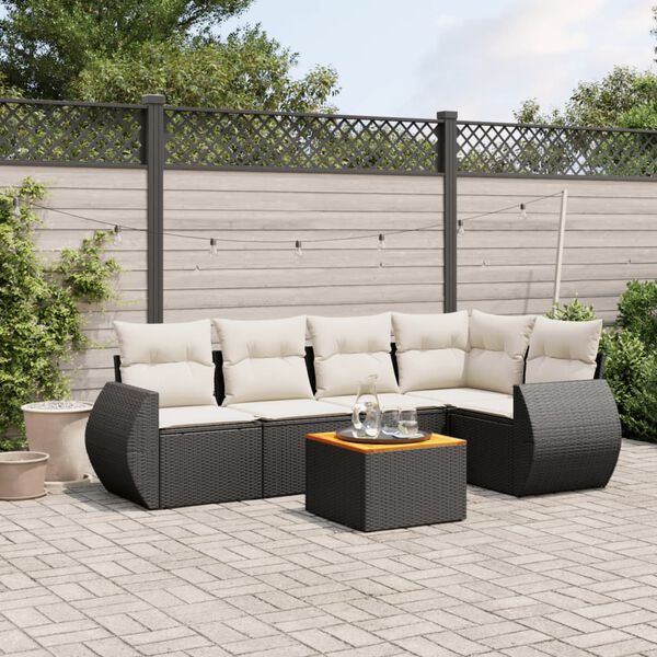 vidaXL Salon de jardin 6 pcs avec coussins noir r&eacute;sine tress&eacute;e