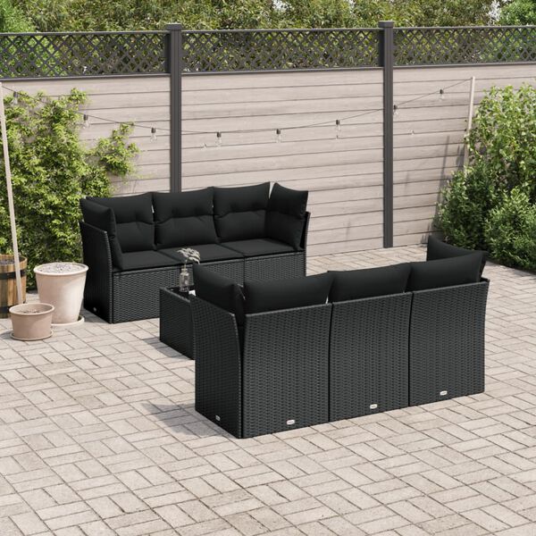 vidaXL Salon de jardin 7 pcs avec coussins noir r&eacute;sine tress&eacute;e