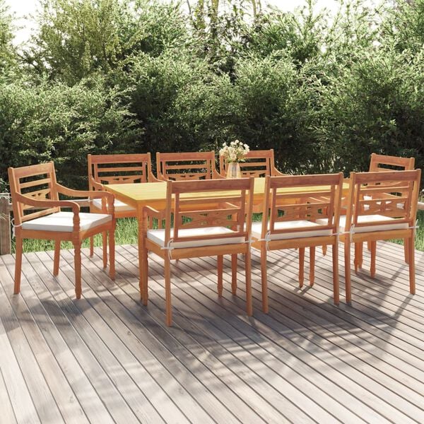 vidaXL Ensemble &agrave; manger de jardin coussins 9 pcs Bois teck