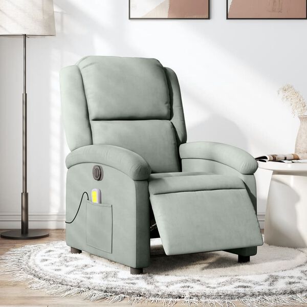 vidaXL Fauteuil inclinable &eacute;lectrique de massage gris clair velours