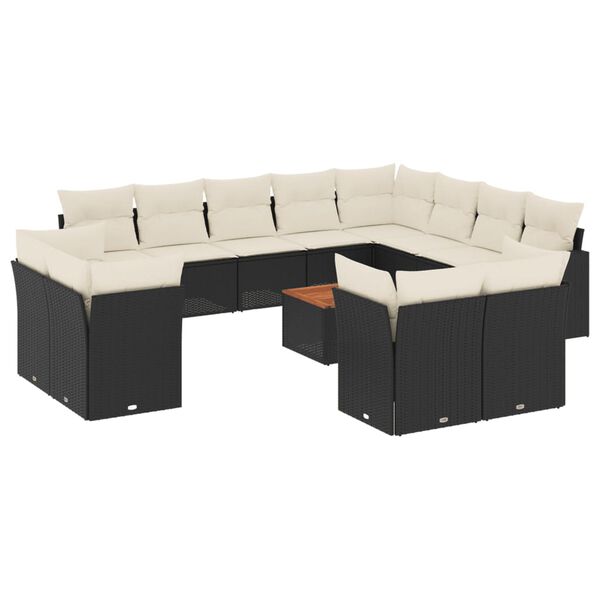 vidaXL Salon de jardin avec coussins 13 pcs noir r&eacute;sine tress&eacute;e