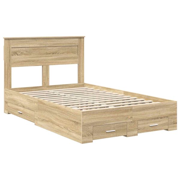 vidaXL Cadre de lit Ch&ecirc;ne Sonoma 135 x 190 cm Bois d'ing&eacute;nierie
