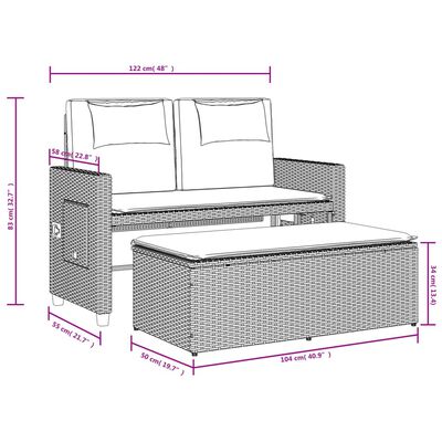 vidaXL Banc inclinable de jardin avec coussins noir résine tressée