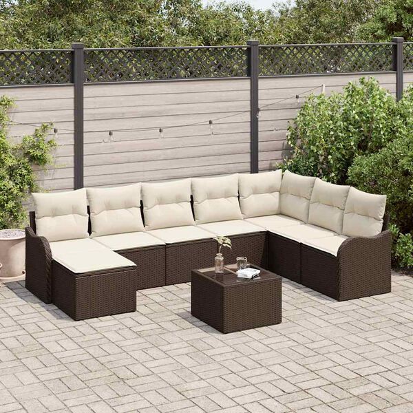 vidaXL Ensemble de canap&eacute; de jardin 9 pcs Marron Poly rotin