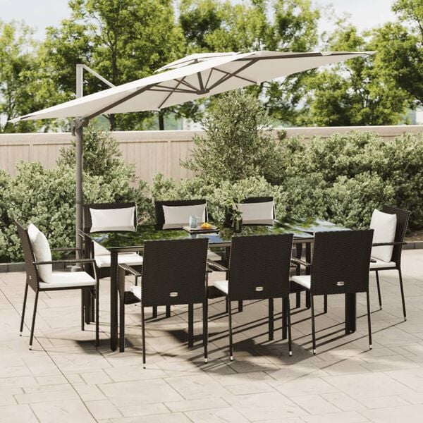 vidaXL Ensemble &agrave; manger jardin 9pcs et coussins noir r&eacute;sine tress&eacute;e