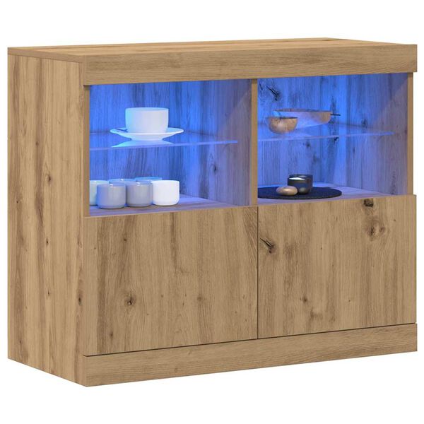 vidaXL Buffet LED Marron 81 x 37 x 66,5 cm Bois d'ing&eacute;nierie
