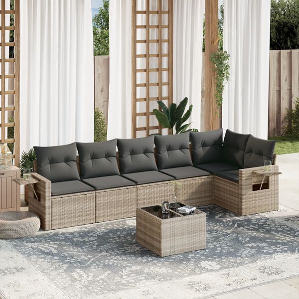vidaXL Salon de jardin avec coussins 7 pcs gris clair r&eacute;sine tress&eacute;e