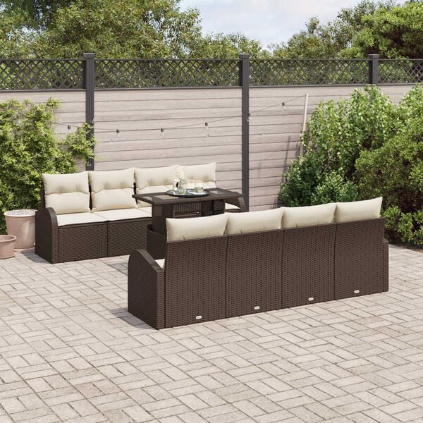 vidaXL Ensemble de canapé de jardin 7 pcs Marron Poly rotin