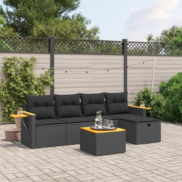 vidaXL Salon de jardin 5 pcs avec coussins noir r&eacute;sine tress&eacute;e