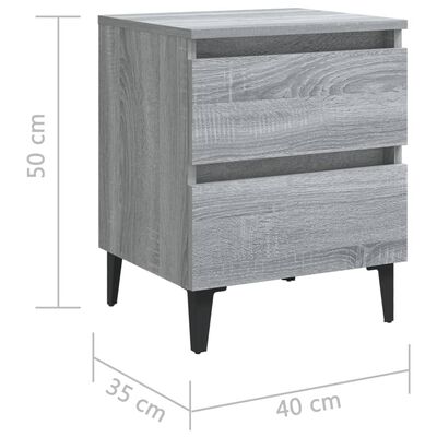 vidaXL Tables de chevet pieds en métal 2 pcs Sonoma gris 40x35x50 cm