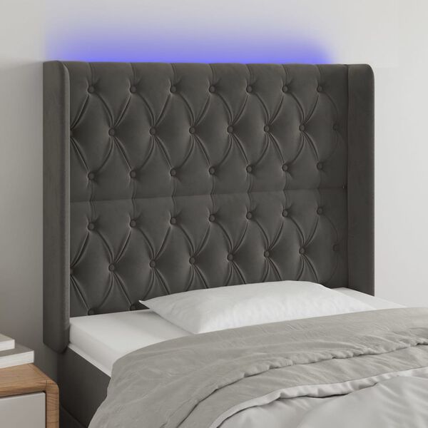 vidaXL T&ecirc;te de lit &agrave; LED Gris fonc&eacute; 103x16x118/128 cm Velours