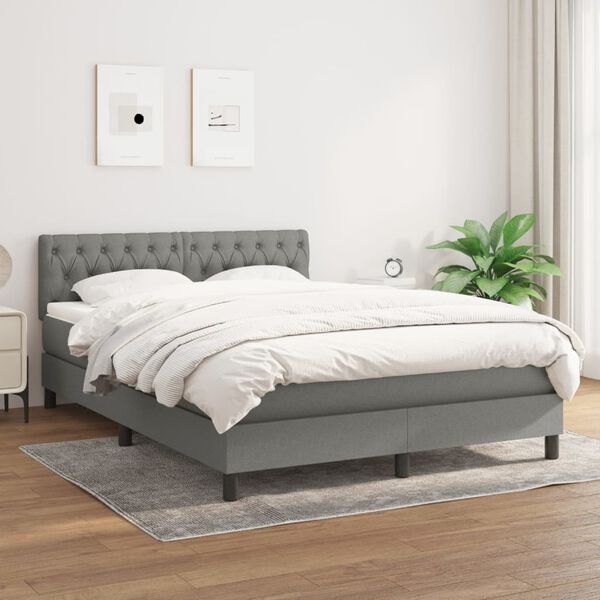 vidaXL Sommier &agrave; lattes de lit avec matelas Gris fonc&eacute; 140x190cm Tissu