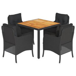 vidaXL Ensemble &agrave; manger de jardin coussins 5pcs Noir R&eacute;sine tress&eacute;e