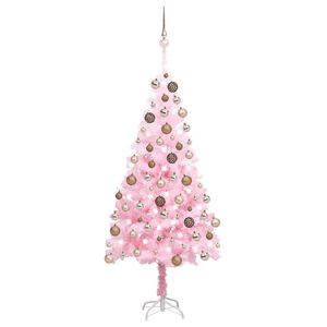 vidaXL Arbre de No&euml;l artificiel pr&eacute;-&eacute;clair&eacute; et boules rose 150 cm PVC