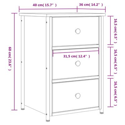 vidaXL Table de chevet noir 40x36x60 cm bois d’ingénierie