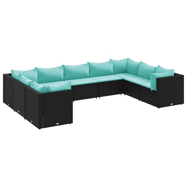 vidaXL Salon de jardin 9 pcs avec coussins Noir R&eacute;sine tress&eacute;e