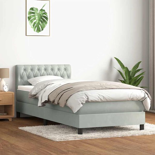 vidaXL Sommier &agrave; lattes de lit et matelas et LED gris clair 80x220 cm velours