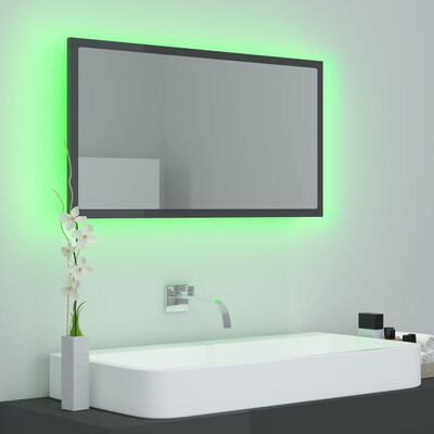 vidaXL Miroir LED de salle de bain Gris brillant 80x8,5x37cm Acrylique