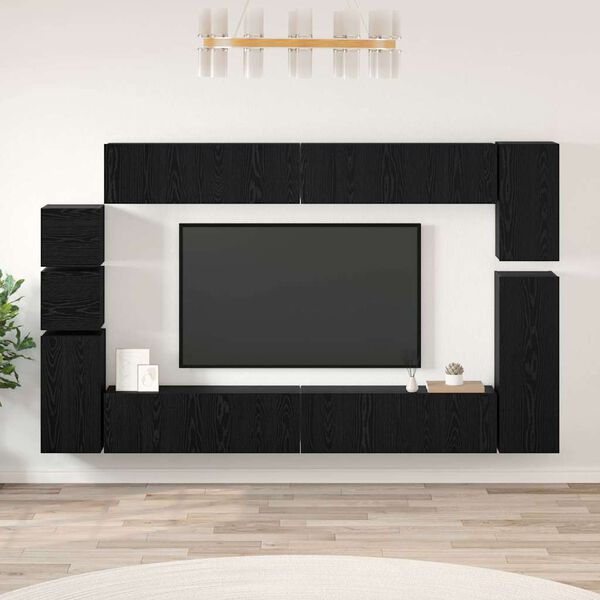 vidaXL Ensemble meuble TV 9 pcs Ch&ecirc;ne noir Bois d'ing&eacute;nierie