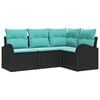 vidaXL Ensemble de canap&eacute; de jardin 4 pc Noir et turquoise polyrotin