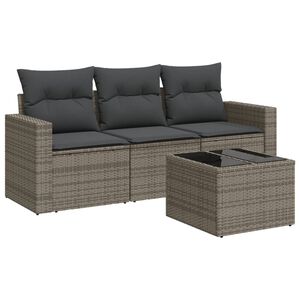 vidaXL Salon de jardin 4 pcs avec coussins gris r&eacute;sine tress&eacute;e