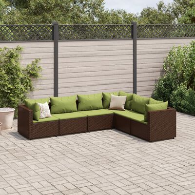 vidaXL Salon de jardin 6 pcs avec coussins Marron Résine tressée